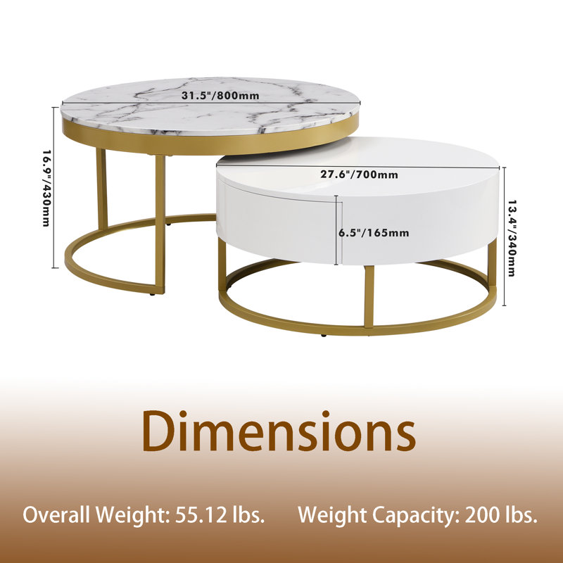Mercer41 White Round Nesting Coffee Table With Drawers | Wayfair
